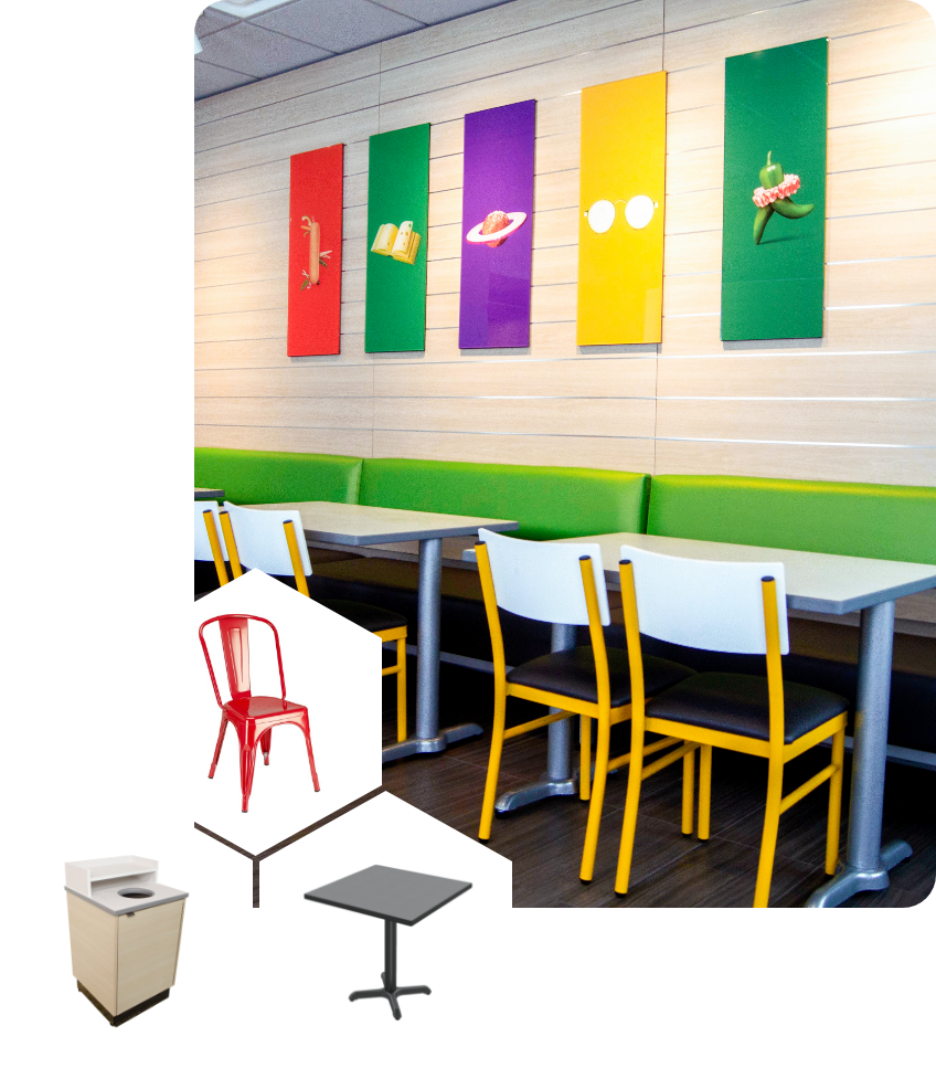 Colorful photo of tables and chairs