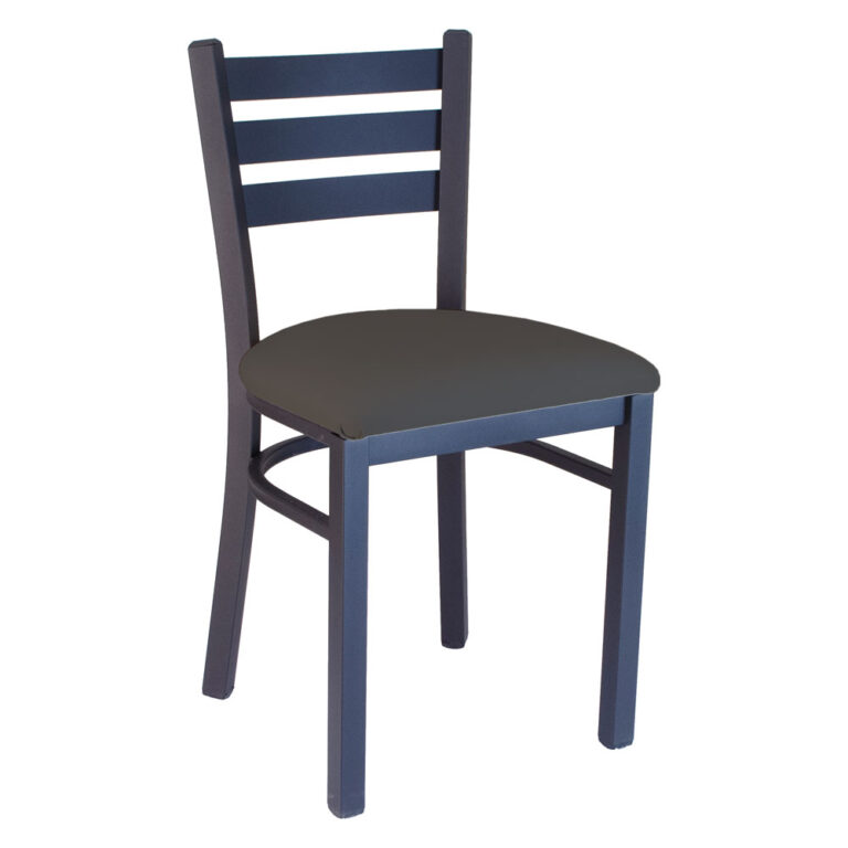 Black metal ladderback chair with black cushion