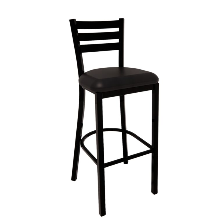 Quest Ladderback Steel Barstool with upholstered seat and black frame