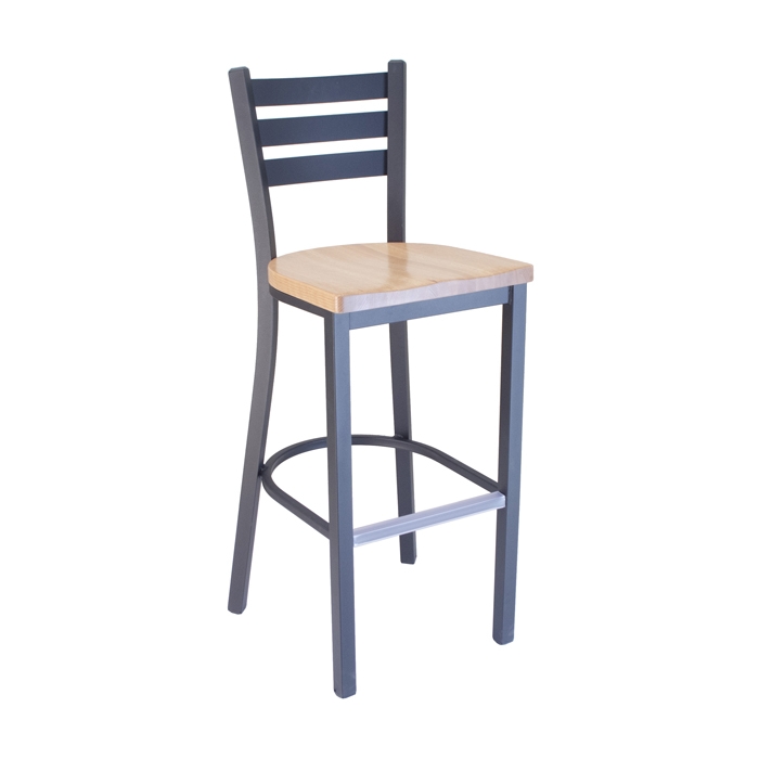 Ladderback metal barstool with solid oak seat