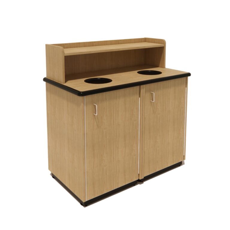 Double Round Drop Top Waste Receptacle with Tray Shelf