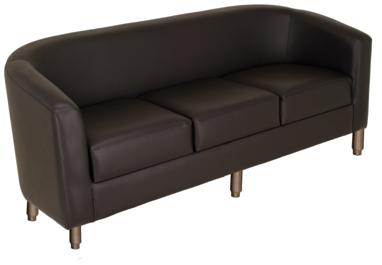 Black barrel style sofa with stainless steel legs